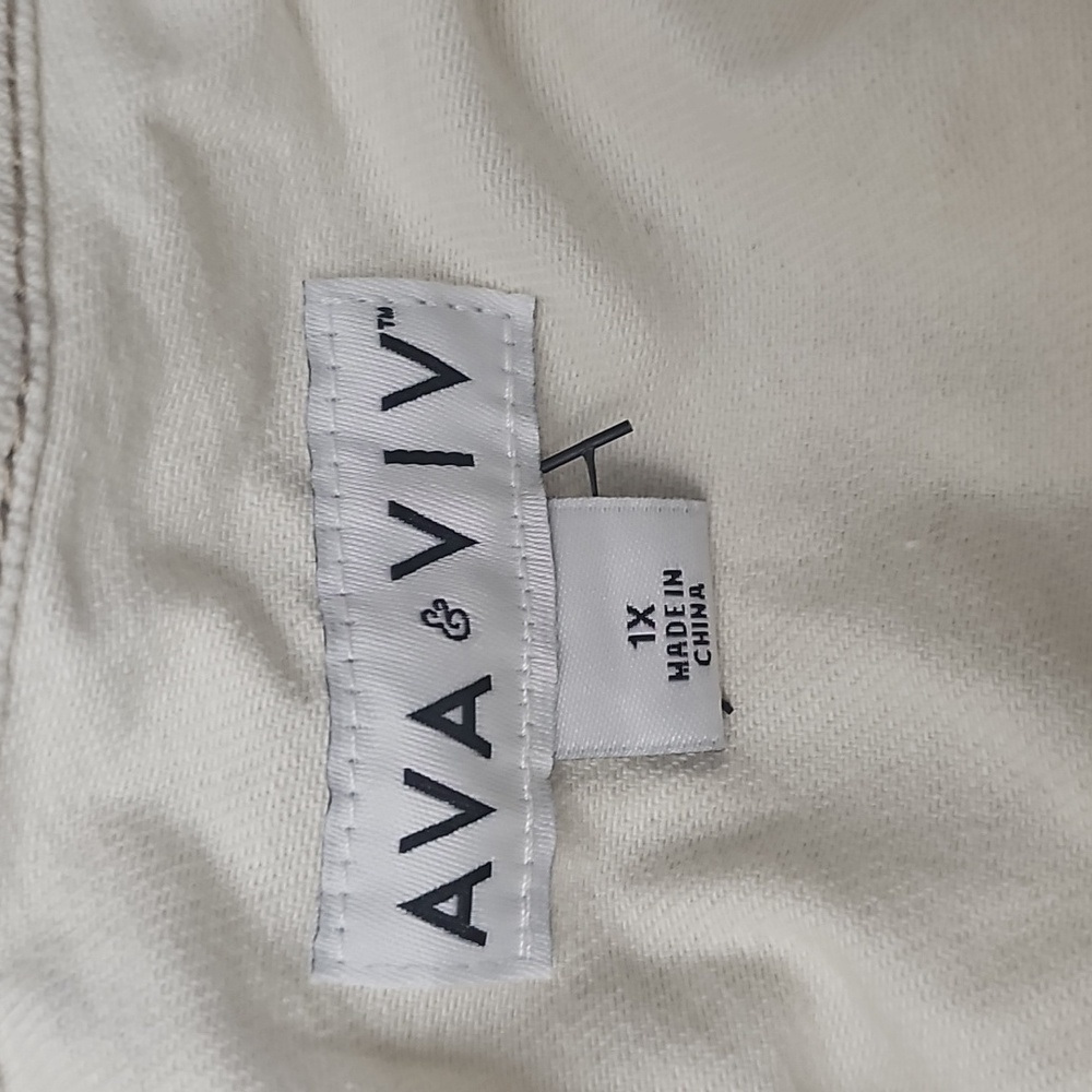 Ava & Viv Short Sleeve Denim Tiered Midi A-Line Dress - Cream Women's - Picture 5 of 6